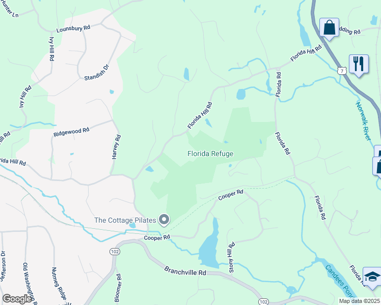 map of restaurants, bars, coffee shops, grocery stores, and more near 216 Florida Hill Road in Ridgefield