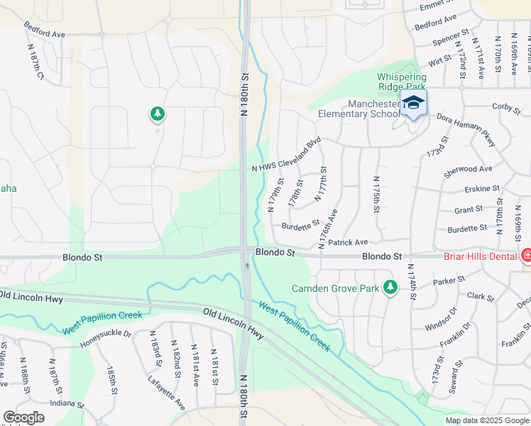 map of restaurants, bars, coffee shops, grocery stores, and more near 2304 North 179th Street in Omaha