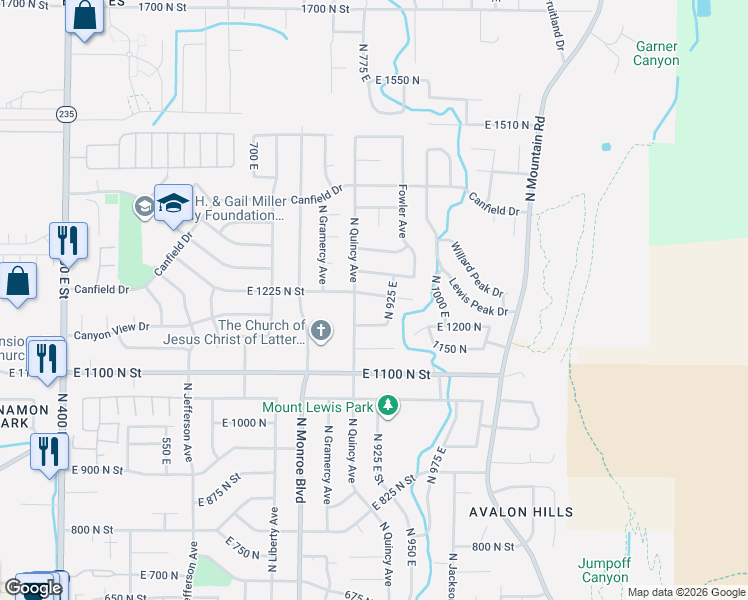 map of restaurants, bars, coffee shops, grocery stores, and more near 913 East 1225 North Street in Ogden