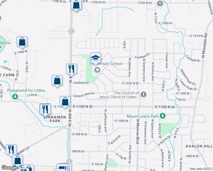 map of restaurants, bars, coffee shops, grocery stores, and more near 1228 North Jefferson Avenue in Ogden
