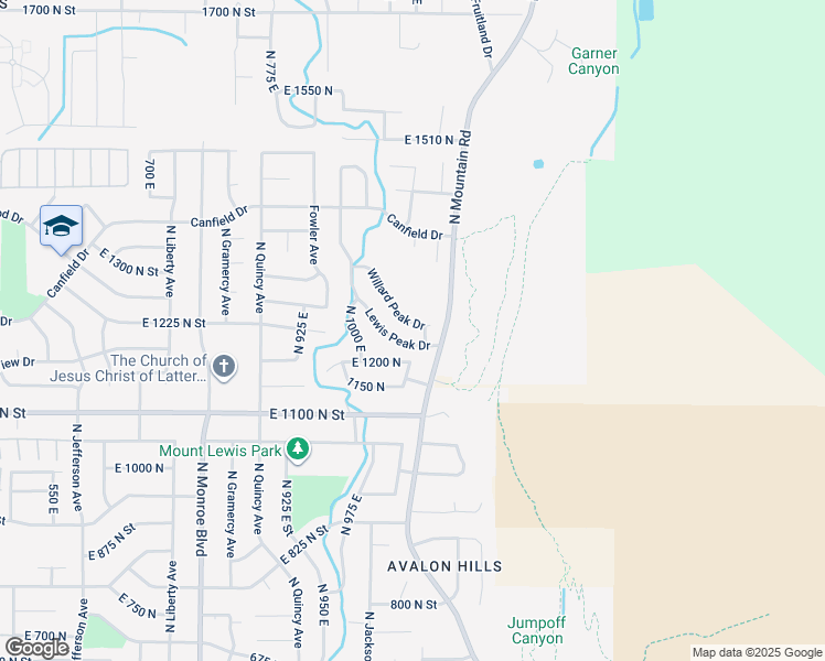 map of restaurants, bars, coffee shops, grocery stores, and more near 1250 Willard Peak Drive in Ogden