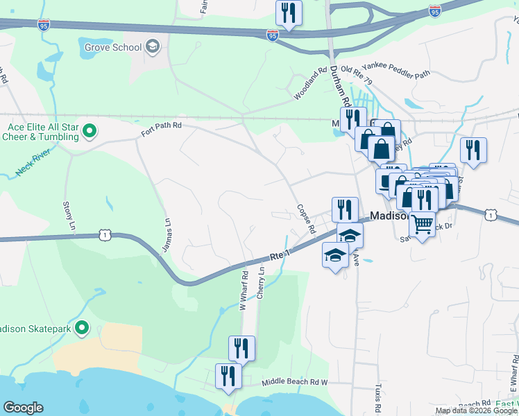 map of restaurants, bars, coffee shops, grocery stores, and more near 85 Lantern Hill in Madison