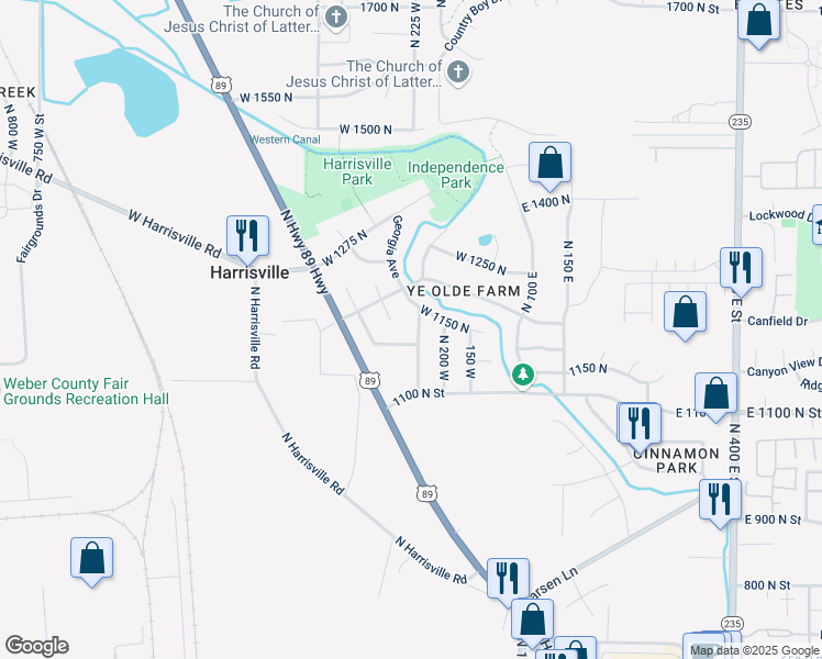map of restaurants, bars, coffee shops, grocery stores, and more near 1135 Connecticut Avenue in Harrisville