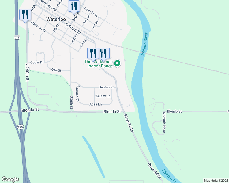 map of restaurants, bars, coffee shops, grocery stores, and more near 2227 Logan Drive in Waterloo