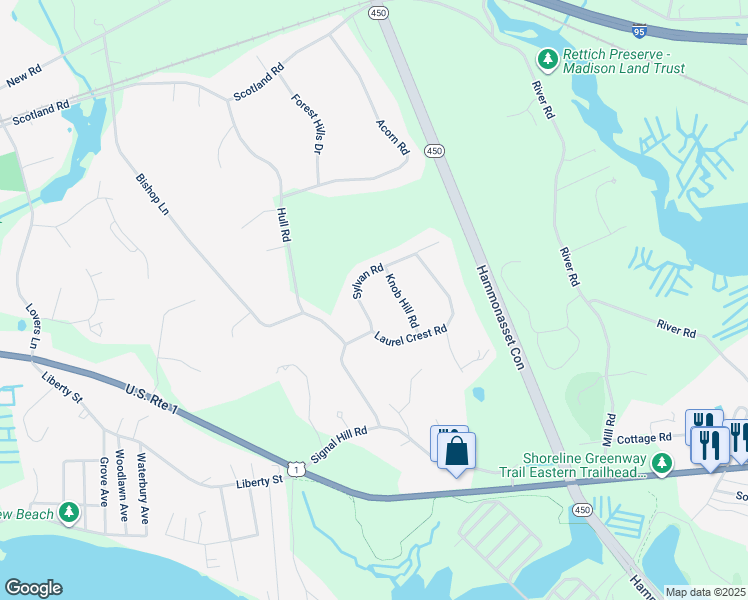map of restaurants, bars, coffee shops, grocery stores, and more near 14 Sylvan Road in Madison