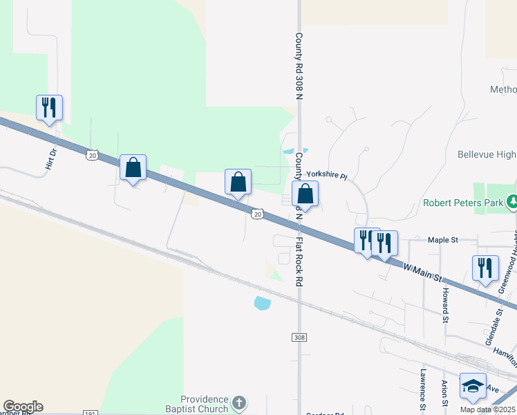 map of restaurants, bars, coffee shops, grocery stores, and more near 860 West Main Street in Bellevue