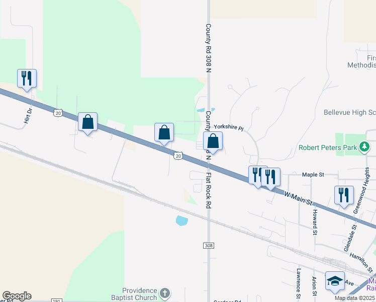 map of restaurants, bars, coffee shops, grocery stores, and more near 860 West Main Street in Bellevue