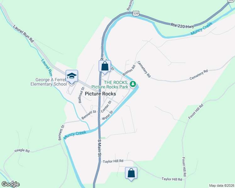 map of restaurants, bars, coffee shops, grocery stores, and more near 238-260 Factory Street in Hughesville