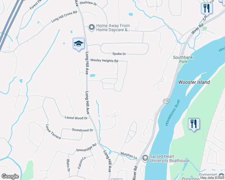 map of restaurants, bars, coffee shops, grocery stores, and more near 537 Asbury Ridge in Shelton