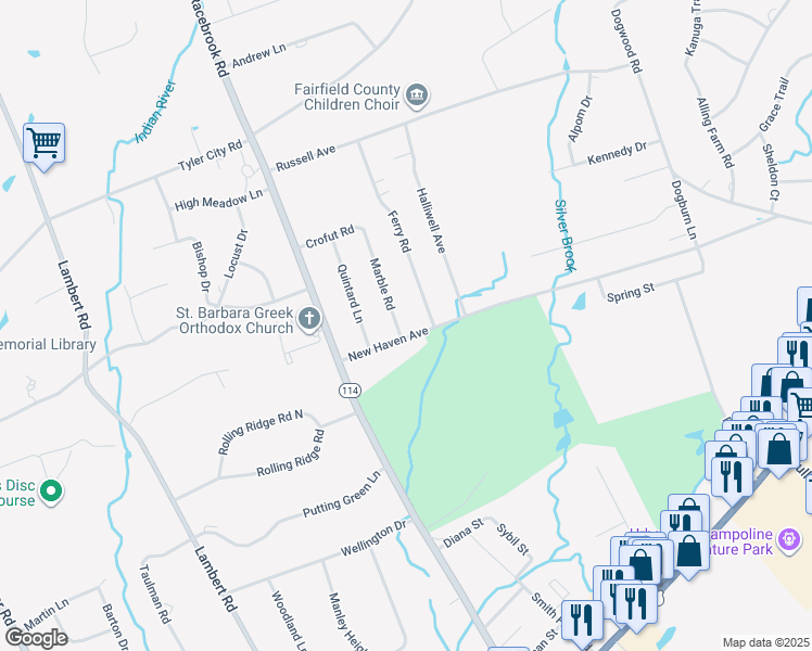map of restaurants, bars, coffee shops, grocery stores, and more near 28 New Haven Avenue in Orange