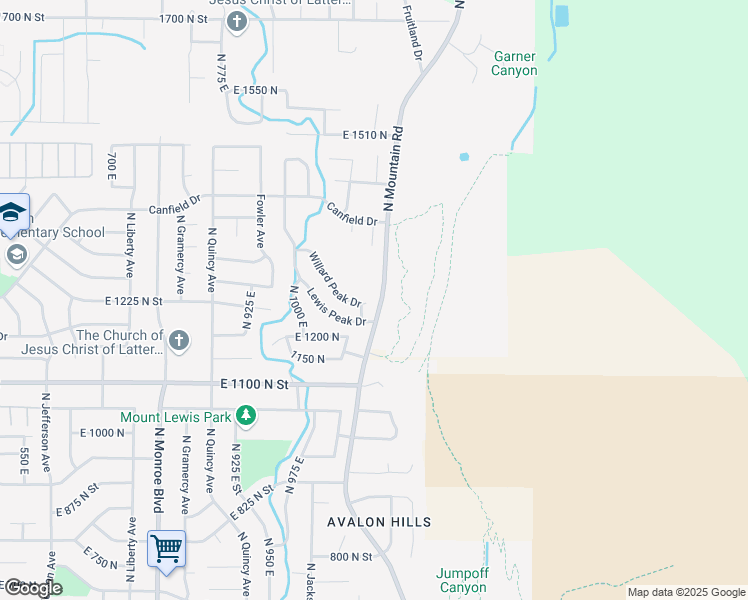 map of restaurants, bars, coffee shops, grocery stores, and more near 1230 Willard Peak Circle in Ogden