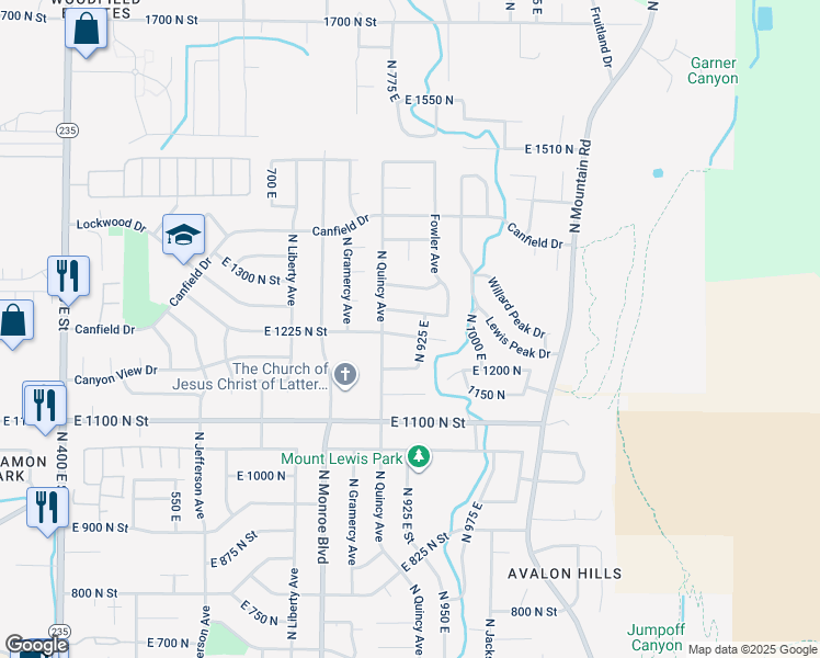 map of restaurants, bars, coffee shops, grocery stores, and more near 1263 North 925 East in Ogden