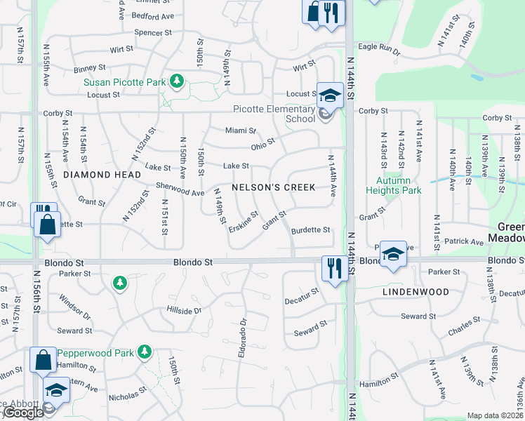 map of restaurants, bars, coffee shops, grocery stores, and more near 2401 North 147th Street in Omaha