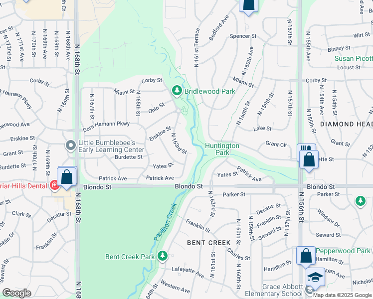 map of restaurants, bars, coffee shops, grocery stores, and more near 2215 North 163rd Street in Omaha