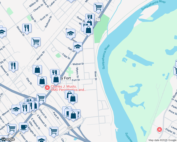 map of restaurants, bars, coffee shops, grocery stores, and more near 146 Fort Street in Kingston