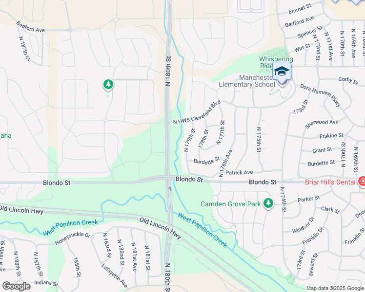 map of restaurants, bars, coffee shops, grocery stores, and more near 2304 North 179th Street in Omaha