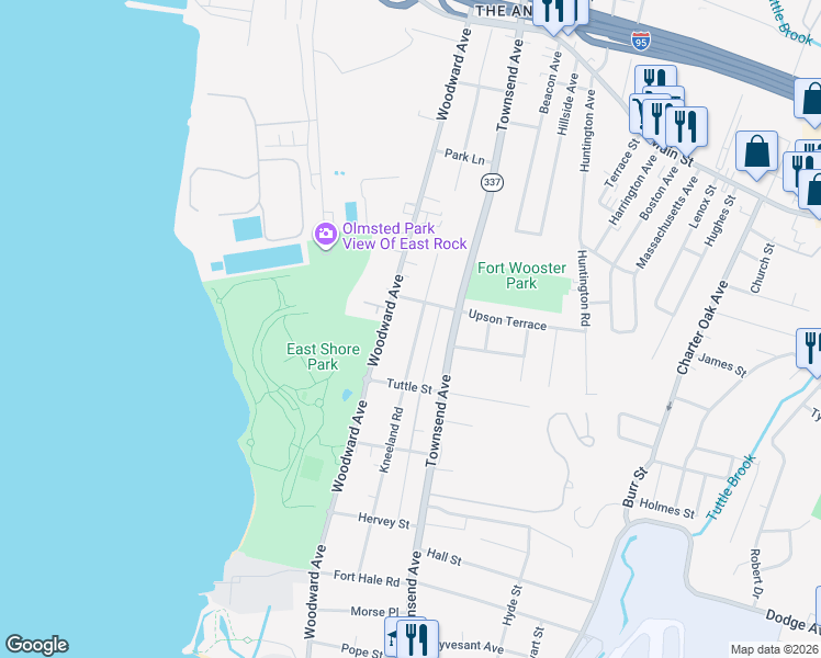 map of restaurants, bars, coffee shops, grocery stores, and more near 270 Kneeland Road in New Haven