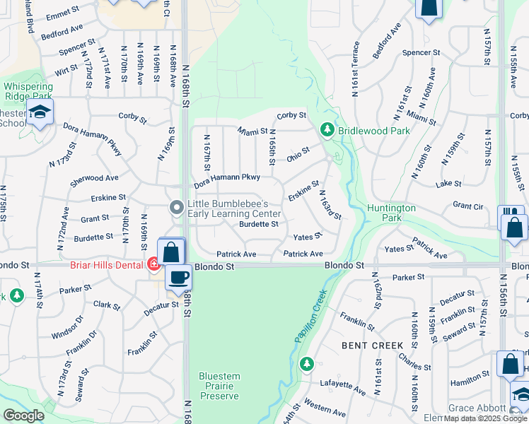 map of restaurants, bars, coffee shops, grocery stores, and more near 16469 Grant Street in Omaha