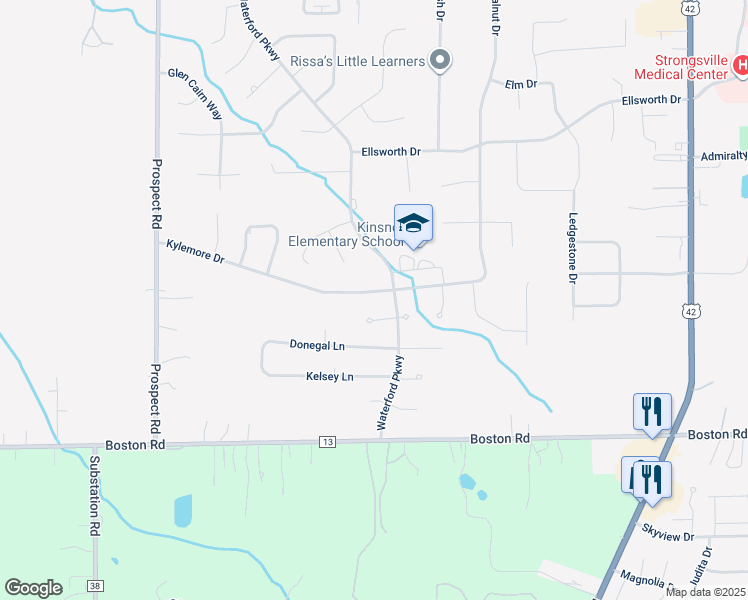 map of restaurants, bars, coffee shops, grocery stores, and more near 20191 Kylemore Drive in Strongsville