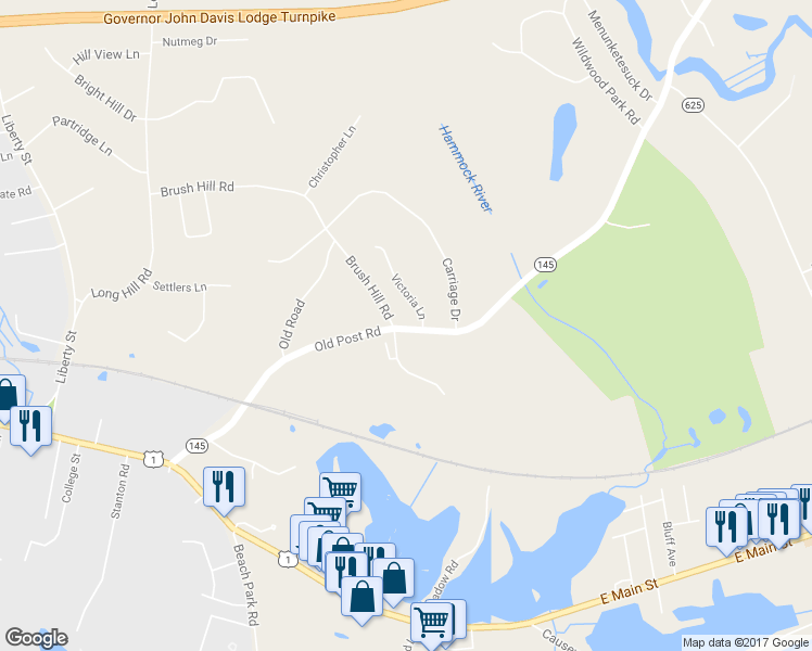 map of restaurants, bars, coffee shops, grocery stores, and more near 59 Old Post Road in Clinton