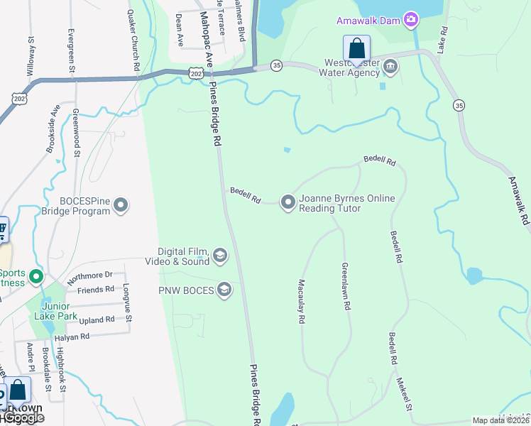 map of restaurants, bars, coffee shops, grocery stores, and more near 6 Bedell Road in Amawalk