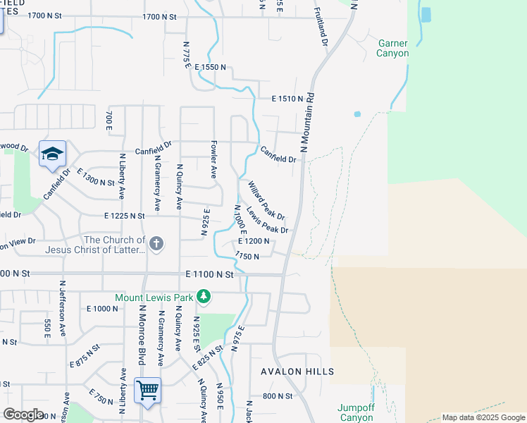 map of restaurants, bars, coffee shops, grocery stores, and more near 1255 Willard Peak Drive in Ogden