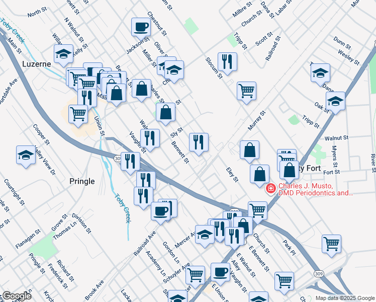 map of restaurants, bars, coffee shops, grocery stores, and more near 182 Carpenter St in Luzerne