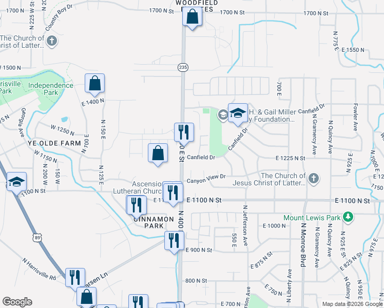 map of restaurants, bars, coffee shops, grocery stores, and more near in Harrisville