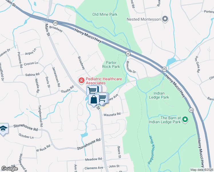 map of restaurants, bars, coffee shops, grocery stores, and more near 87 Broadway in Trumbull