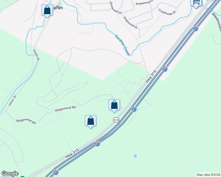 map of restaurants, bars, coffee shops, grocery stores, and more near 220 Ridgewood Road in Wilkes-Barre