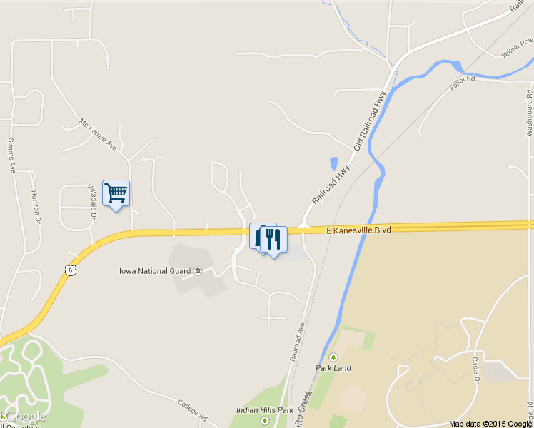 map of restaurants, bars, coffee shops, grocery stores, and more near 2722 East Kanesville Boulevard in Council Bluffs