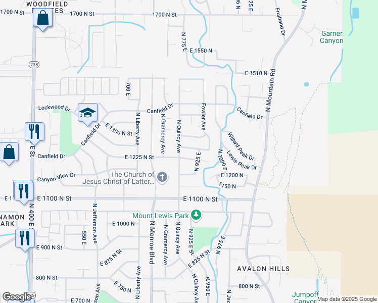 map of restaurants, bars, coffee shops, grocery stores, and more near 911 East 1275 North in Ogden