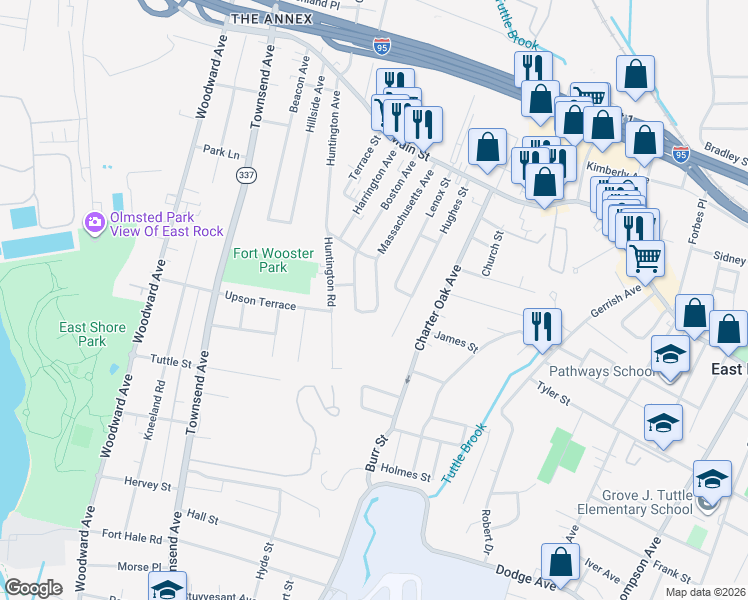 map of restaurants, bars, coffee shops, grocery stores, and more near 98 Elizabeth Ann Drive in East Haven