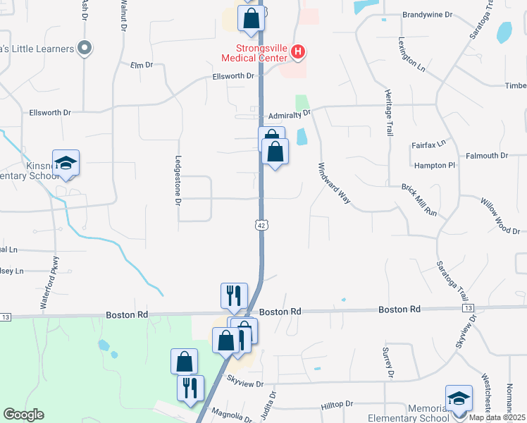 map of restaurants, bars, coffee shops, grocery stores, and more near 2 Pearl Road in Brunswick