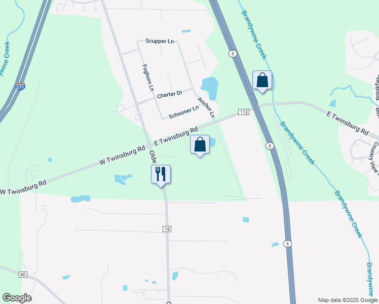 map of restaurants, bars, coffee shops, grocery stores, and more near 56 East Twinsburg Road in Northfield