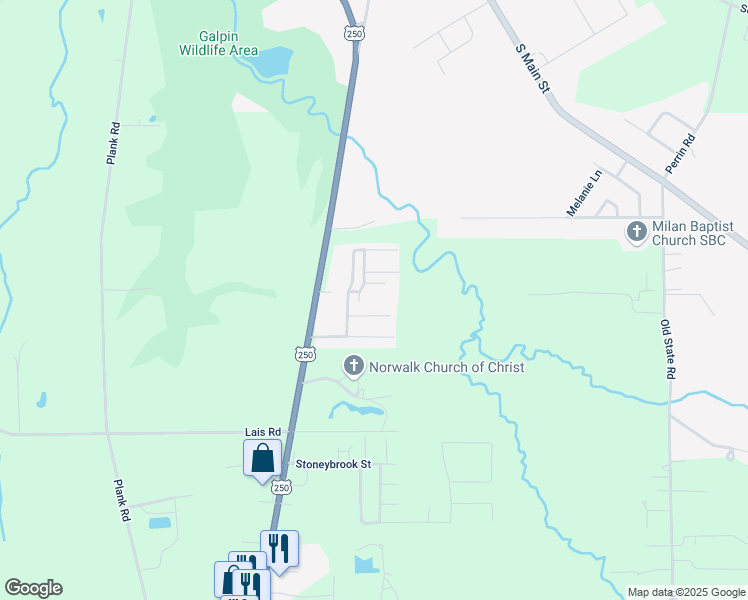 map of restaurants, bars, coffee shops, grocery stores, and more near 5144 U.S. 250 North in Norwalk