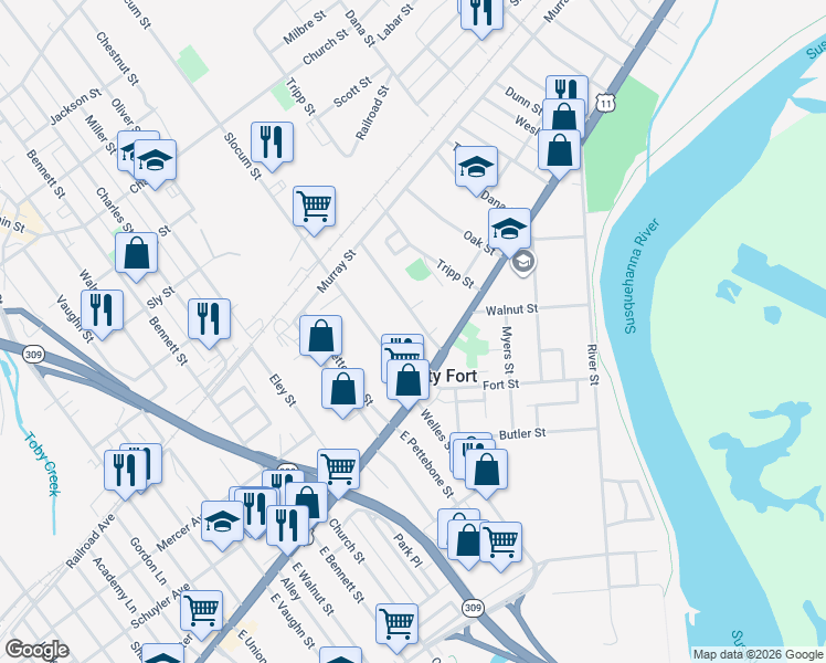 map of restaurants, bars, coffee shops, grocery stores, and more near 26 Yeager Avenue in Kingston