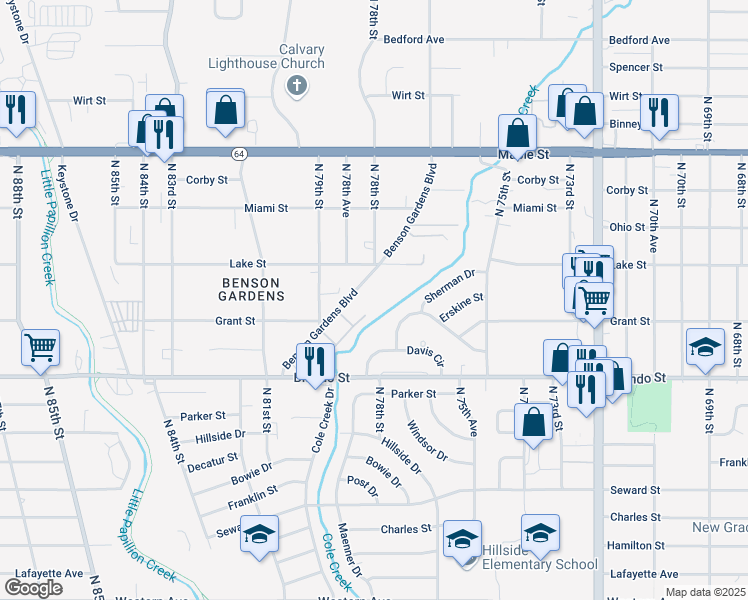 map of restaurants, bars, coffee shops, grocery stores, and more near 7726 Richmond Drive in Omaha