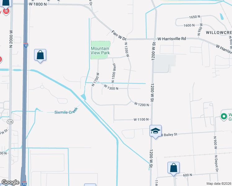 map of restaurants, bars, coffee shops, grocery stores, and more near 1479 West 1300 North in Farr West