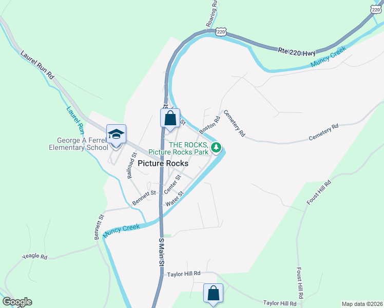 map of restaurants, bars, coffee shops, grocery stores, and more near 238 Factory Street in Hughesville