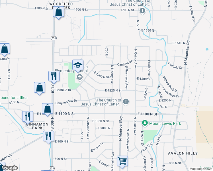 map of restaurants, bars, coffee shops, grocery stores, and more near 715 Lockwood Drive in Ogden
