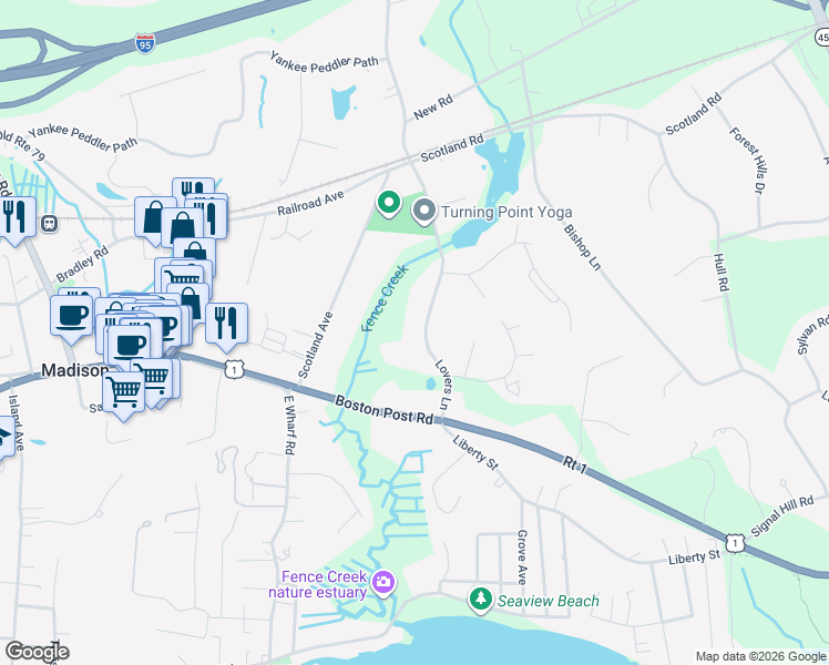 map of restaurants, bars, coffee shops, grocery stores, and more near 41 Lovers Lane in Madison