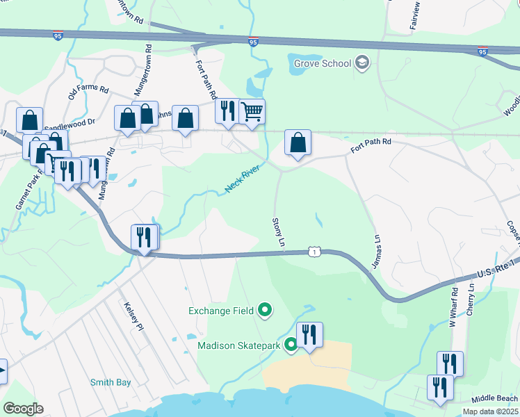map of restaurants, bars, coffee shops, grocery stores, and more near 353 Boston Post Road in Madison