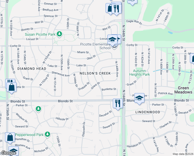 map of restaurants, bars, coffee shops, grocery stores, and more near 2306 North 145th Street in Omaha