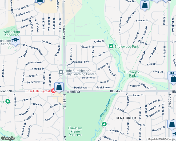 map of restaurants, bars, coffee shops, grocery stores, and more near 16469 Grant Street in Omaha
