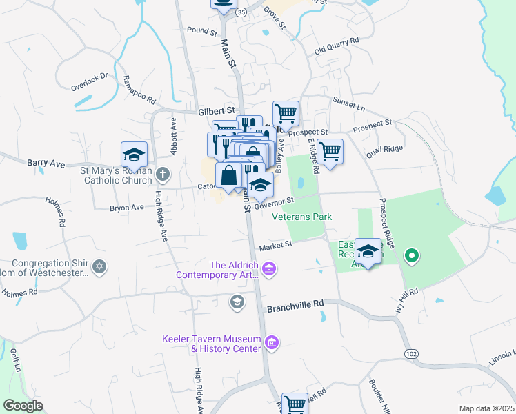 map of restaurants, bars, coffee shops, grocery stores, and more near 8 Governor Street in Ridgefield