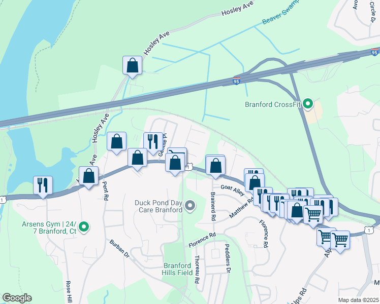 map of restaurants, bars, coffee shops, grocery stores, and more near 11 Bellview Road in Branford