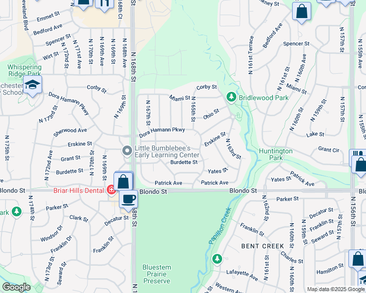 map of restaurants, bars, coffee shops, grocery stores, and more near 16469 Grant Street in Omaha