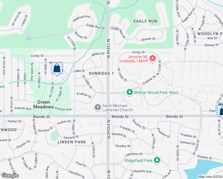 map of restaurants, bars, coffee shops, grocery stores, and more near 13124 Burdette Circle in Omaha