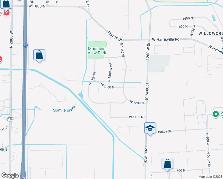 map of restaurants, bars, coffee shops, grocery stores, and more near 1479 West 1300 North in Farr West